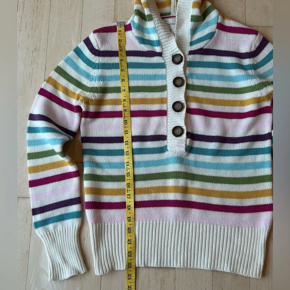 Aeropostale Women’s Hoodie Sweater Cream w/ Multicolor Rainbow Stripes Sz Large